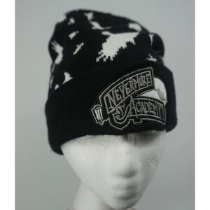 Wednesday Addams Nevermore Academy Raven Knit Beanie Hat Black White